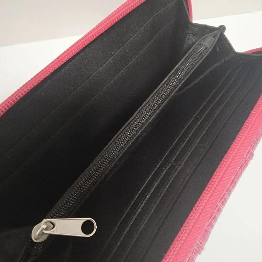 Kenneth Cole Unlisted Production Pink Croc Embossed Zip Around Wallet Clutch